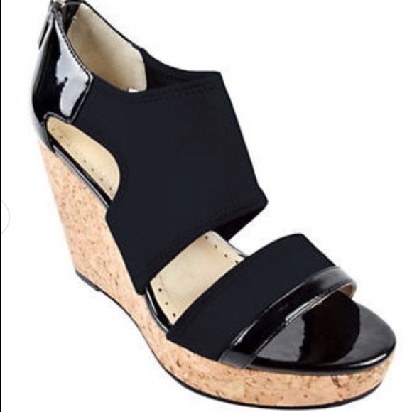 Adrienne Vittadini Shoes - Adrienne Vittadini Black Chelle Cork Wedge Platform Heels Sandals Shoes Size 6.5